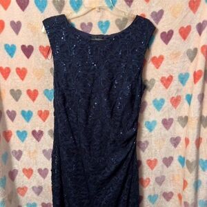 Formal Evening Lace Dress Navy Sleeveless R&M Richards 14W
